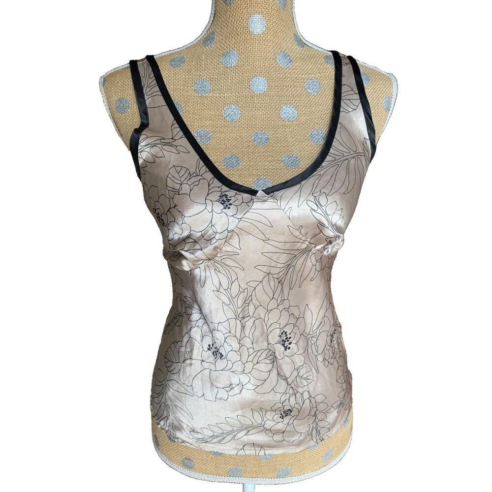 Xhilaration Y2K Babydoll Tank Top Satin Floral Champagne Runs Like XS XXS